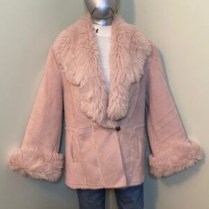 Women's Pink Faux Fur Trim Jacket